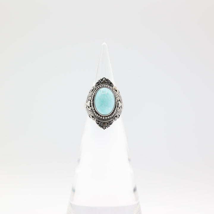 925 Silver Oval Turquoise Ring 14mm x 10mm Size 7