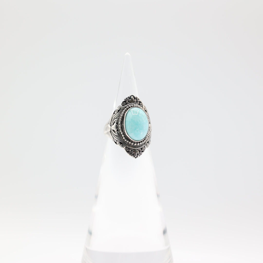 925 Silver Oval Turquoise Ring 14mm x 10mm Size 7