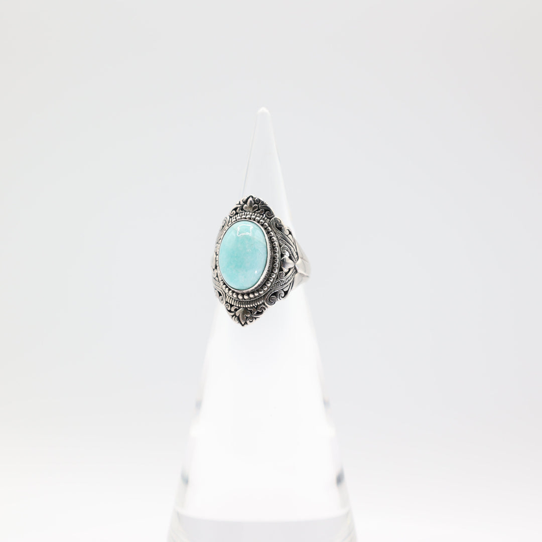 925 Silver Oval Turquoise Ring 14mm x 10mm Size 7