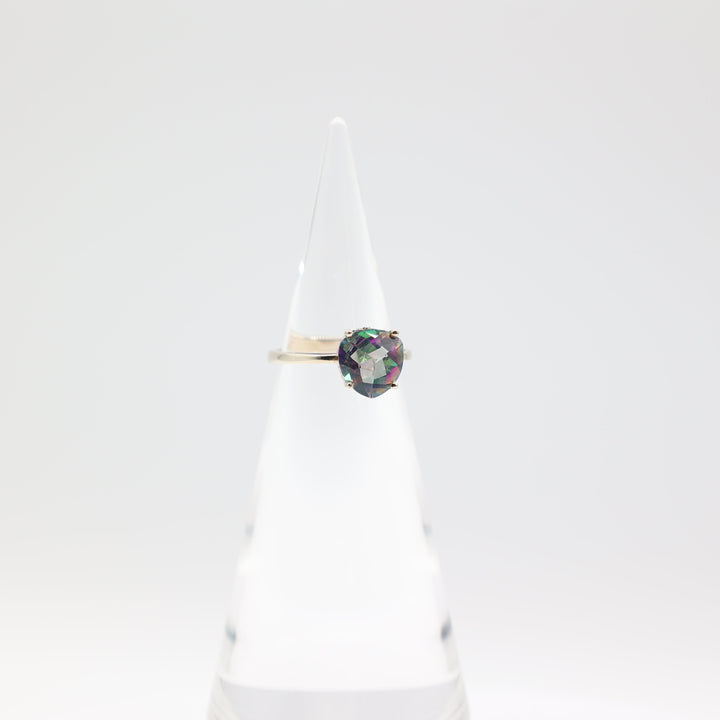 14k Gold Band Ring with 10mm x 10mm Mystic Topaz Stone Size 8