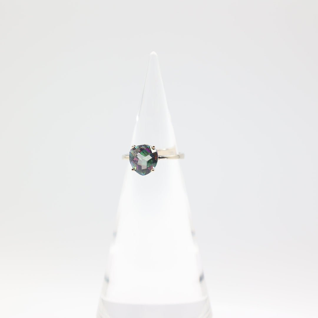 14k Gold Band Ring with 10mm x 10mm Mystic Topaz Stone Size 8