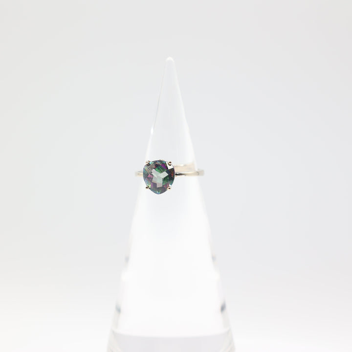 14k Gold Band Ring with 10mm x 10mm Mystic Topaz Stone Size 8