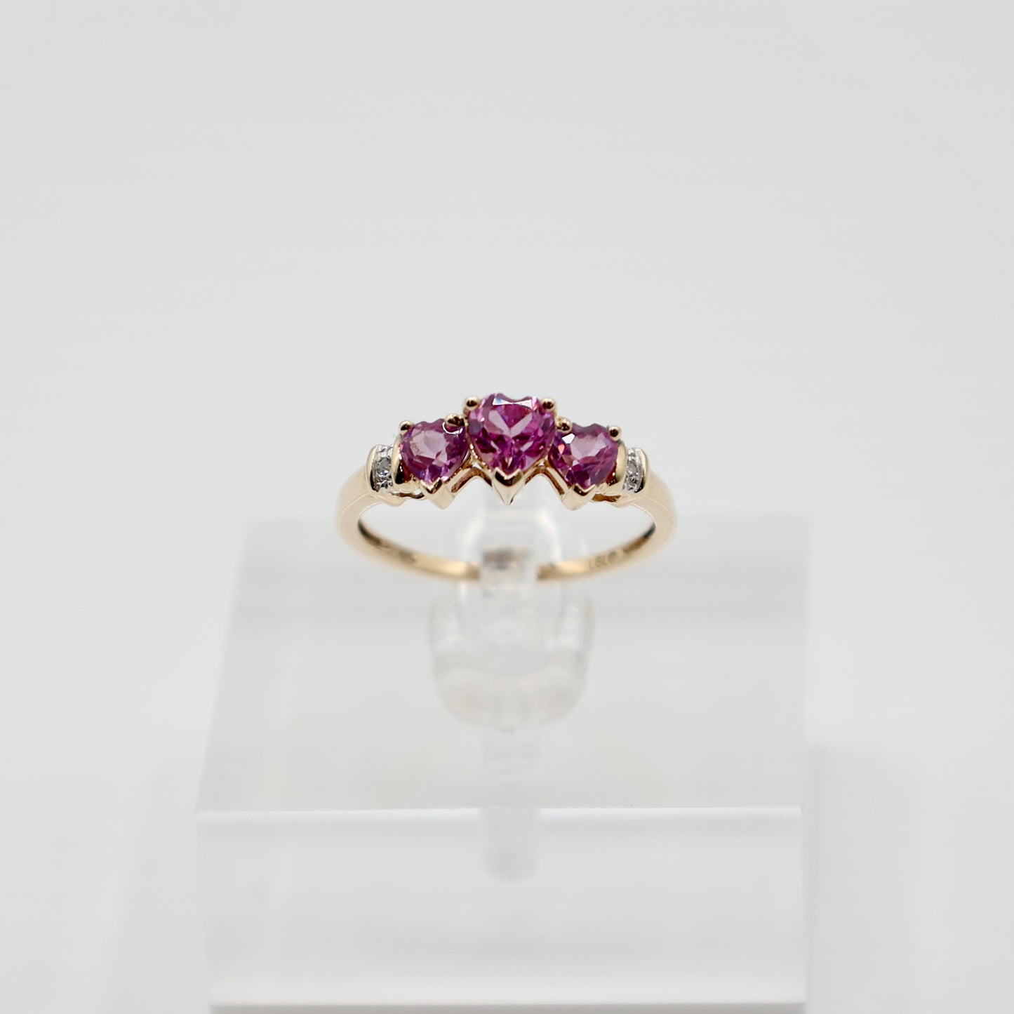 10k Yellow Gold Pink Ruby and Diamond Ring - Size 7