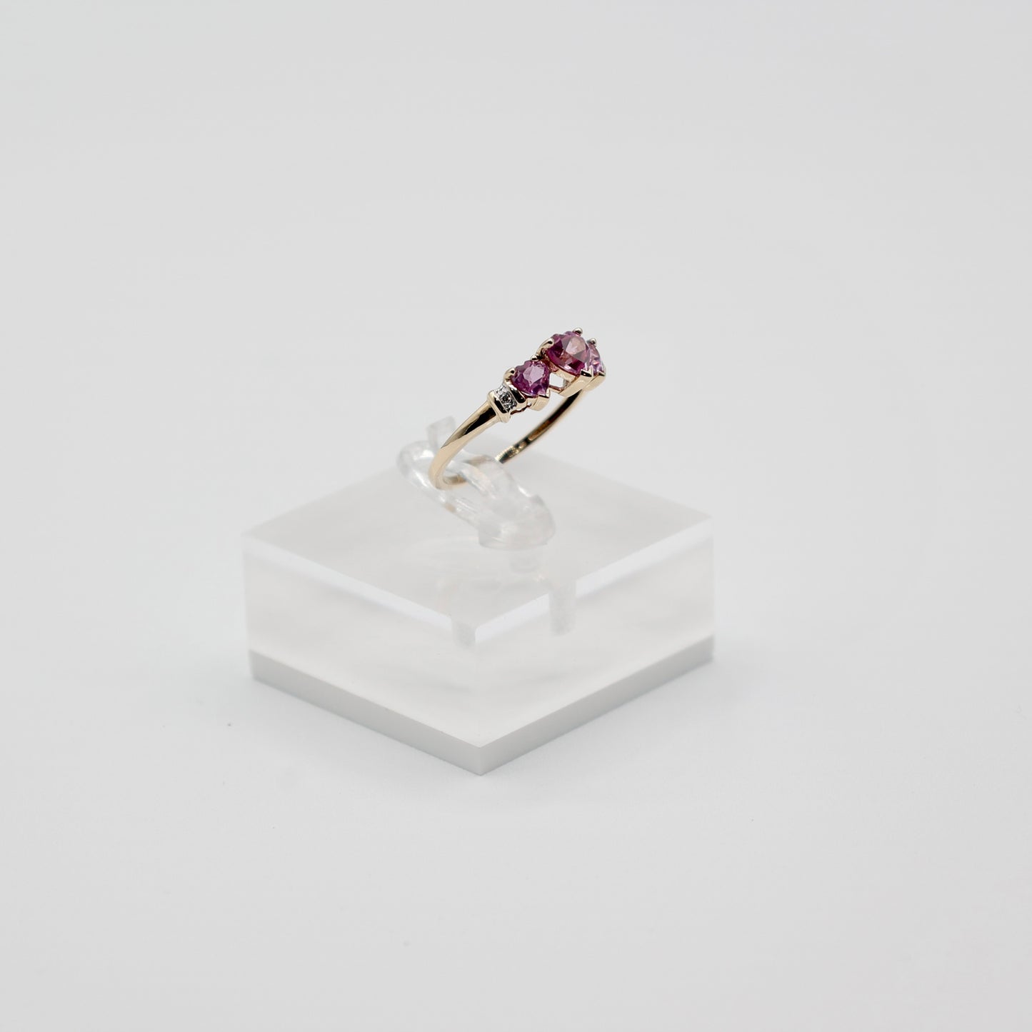 10k Yellow Gold Pink Ruby and Diamond Ring - Size 7