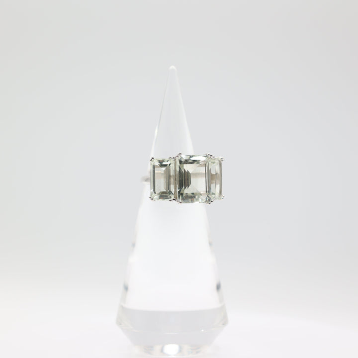 925 Sterling Silver Triple Green Prasiolite Stone Ring Size 10