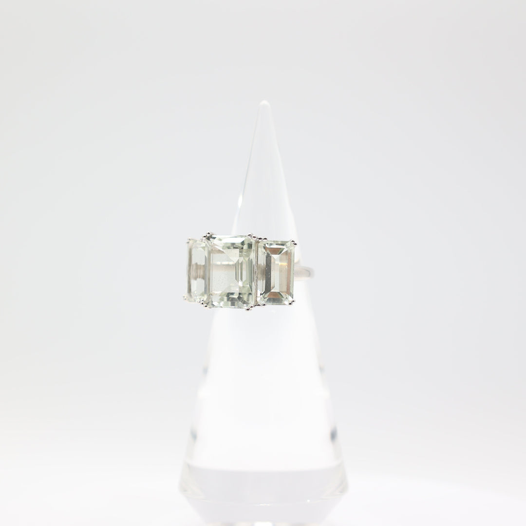 925 Sterling Silver Triple Green Prasiolite Stone Ring Size 10