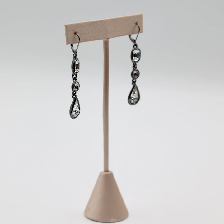 Silver Tone Gun Metal Givenchy Crystal Classic Dangle Earrings