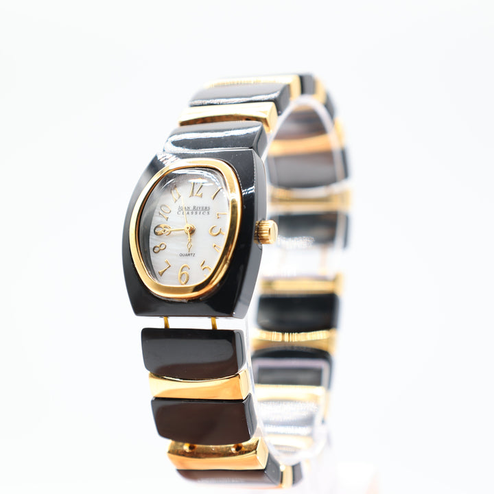 Joan Rivers Women's Black and Gold Tone Oval Dial Watch