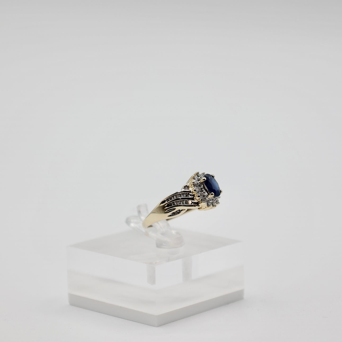 10k Yellow Gold Genuine Sapphire and Diamond Ring - Size 7