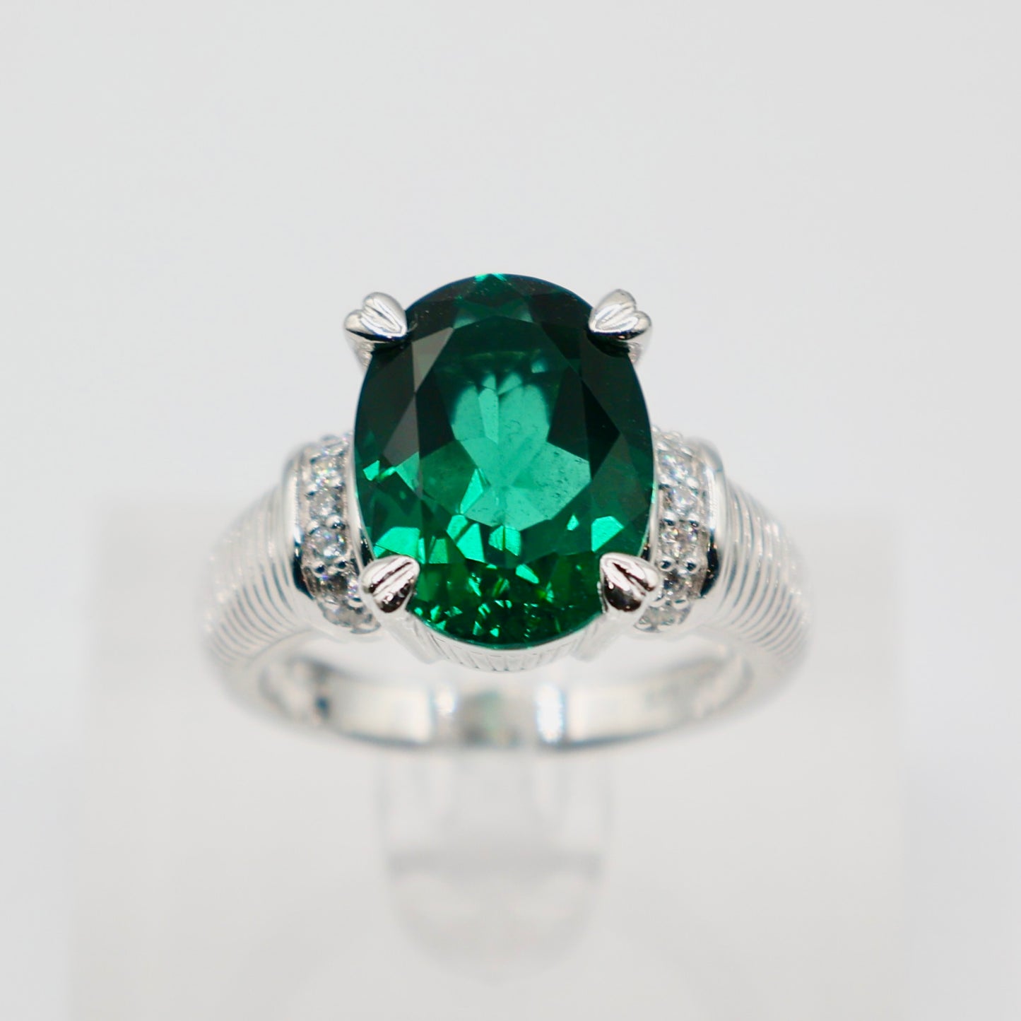 925 Silver Judith Ripka Green Quartz with Cubic Zirconia Accents Ring - Size 6