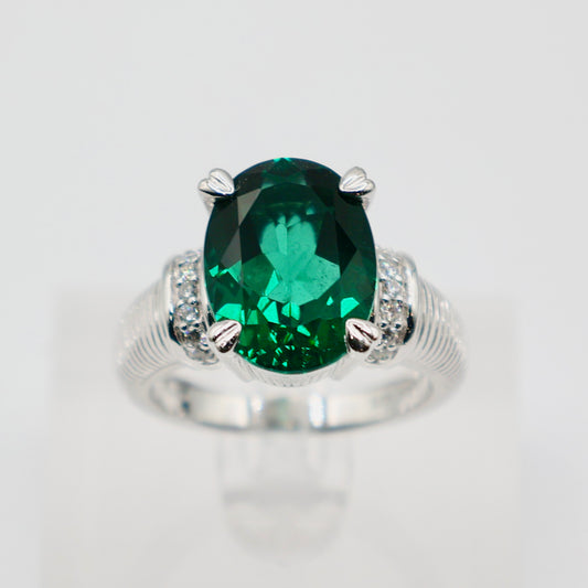 925 Silver Judith Ripka Green Quartz with Cubic Zirconia Accents Ring - Size 8