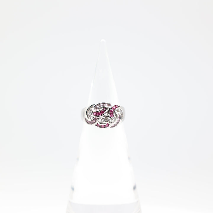 925 Silver Twisted Ring Design with Purple Pink White Sapphires Size 9.75