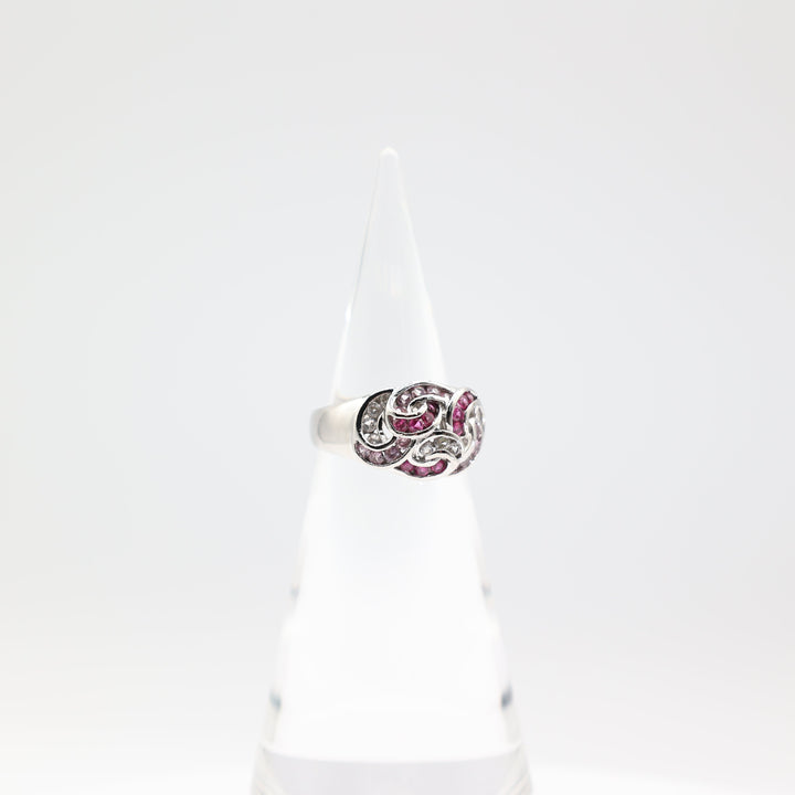 925 Silver Twisted Ring Design with Purple Pink White Sapphires Size 9.75
