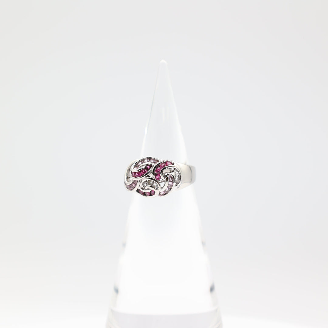 925 Silver Twisted Ring Design with Purple Pink White Sapphires Size 9.75