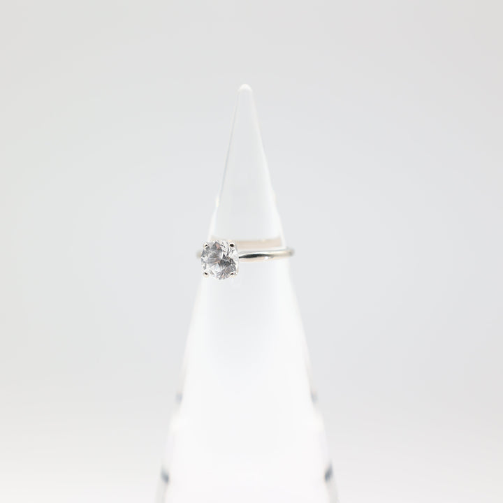 14k White Gold 7mm White Quartz Ring Size 6 Elegant Jewelry