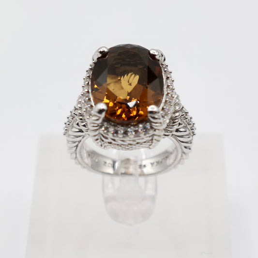 925 Sterling Silver Judith Ripka Oval Smokey Quartz Ring - Size 6