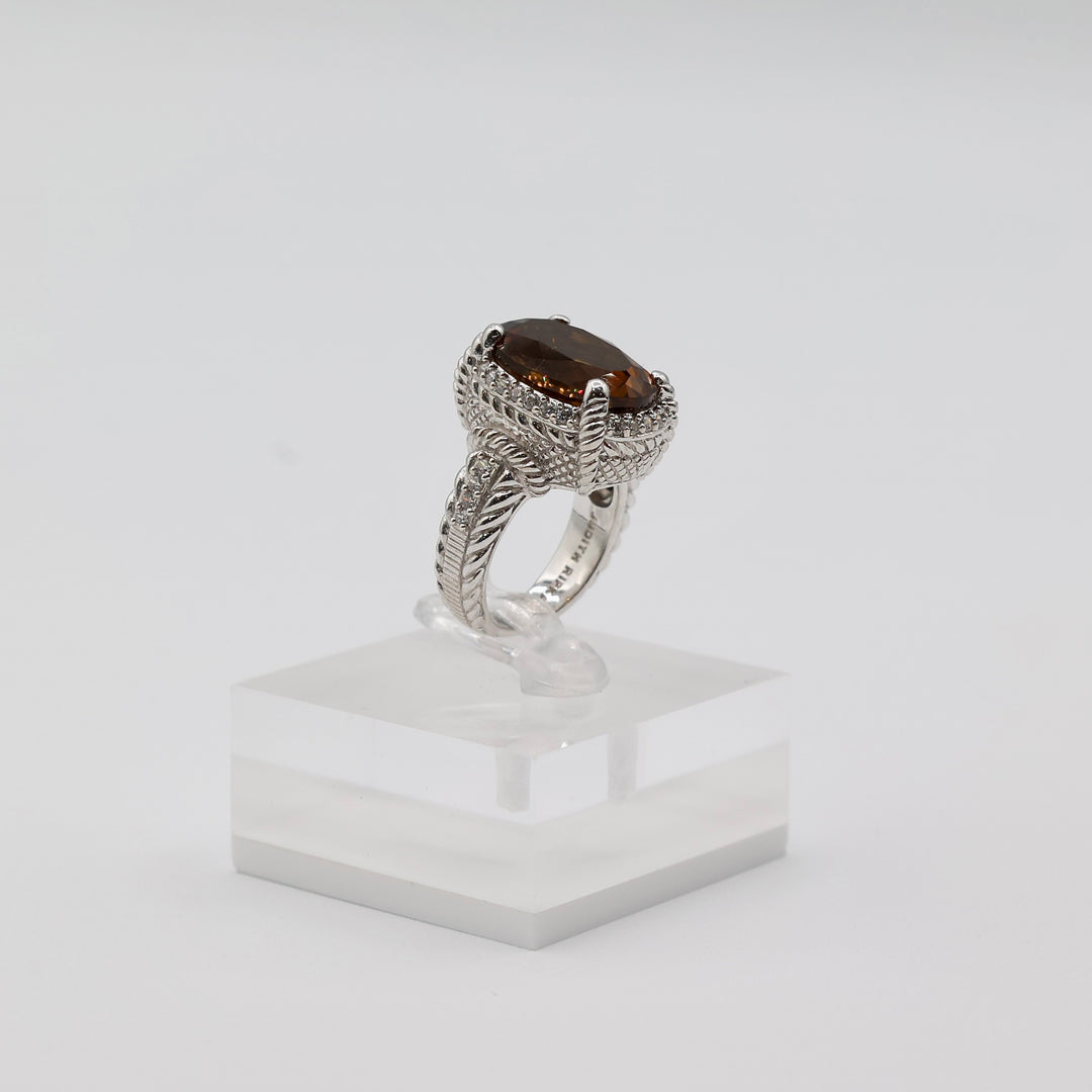 925 Sterling Silver Judith Ripka Oval Smokey Quartz Ring - Size 6