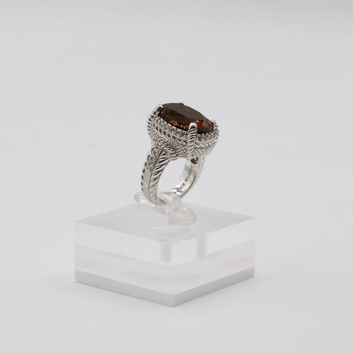 925 Sterling Silver Judith Ripka Oval Smokey Quartz Ring - Size 6