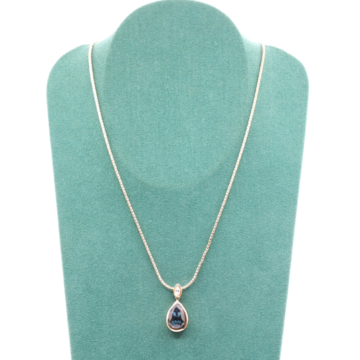 Christian Dior Gold Plated Necklace with Pear Shapes Blue Stone