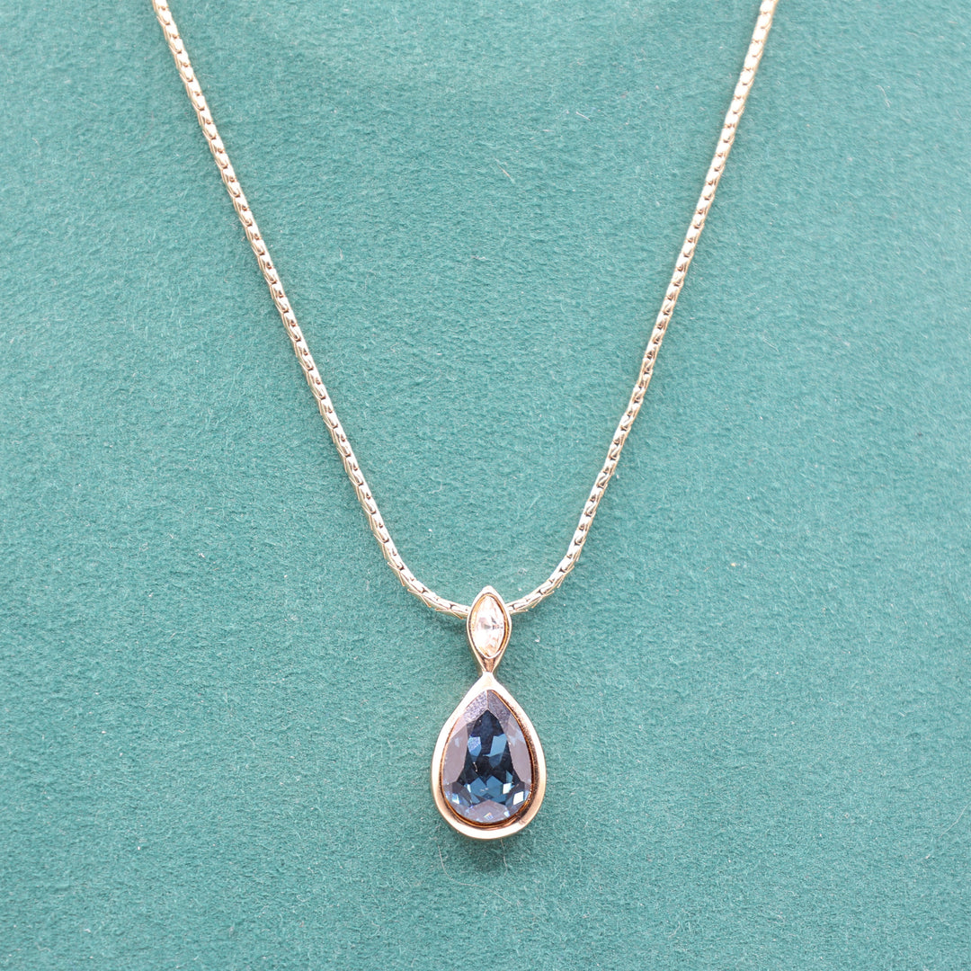 Christian Dior Gold Plated Necklace with Pear Shapes Blue Stone