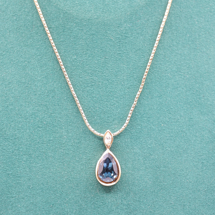 Christian Dior Gold Plated Necklace with Pear Shapes Blue Stone