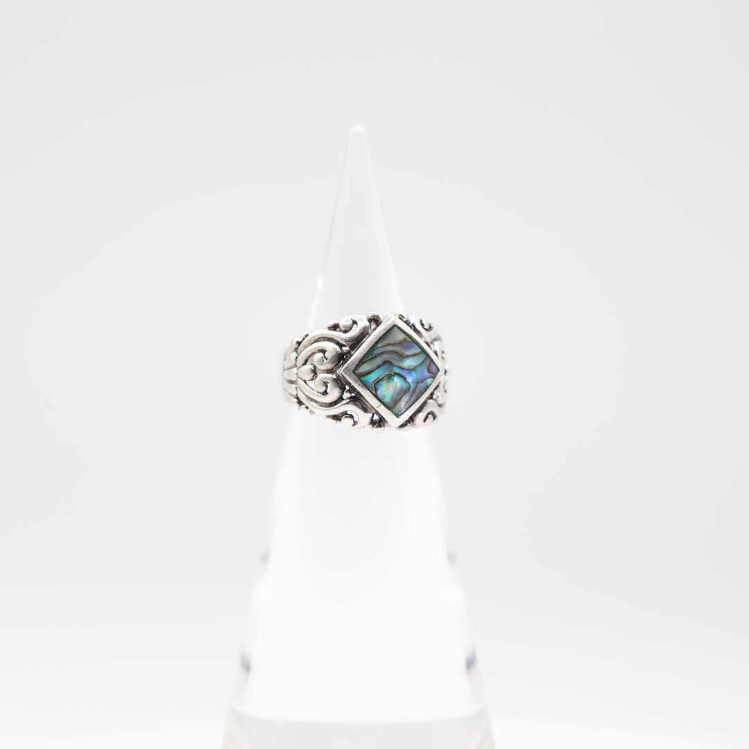 925 Sterling Silver Abalone Stone Ring 12.5mm Size 8.75