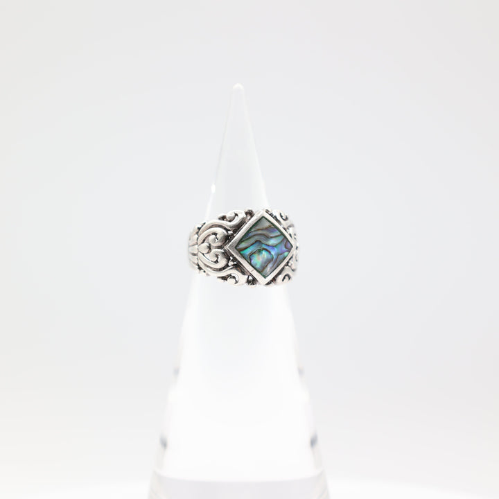 925 Sterling Silver Abalone Stone Ring 12.5mm Size 8.75