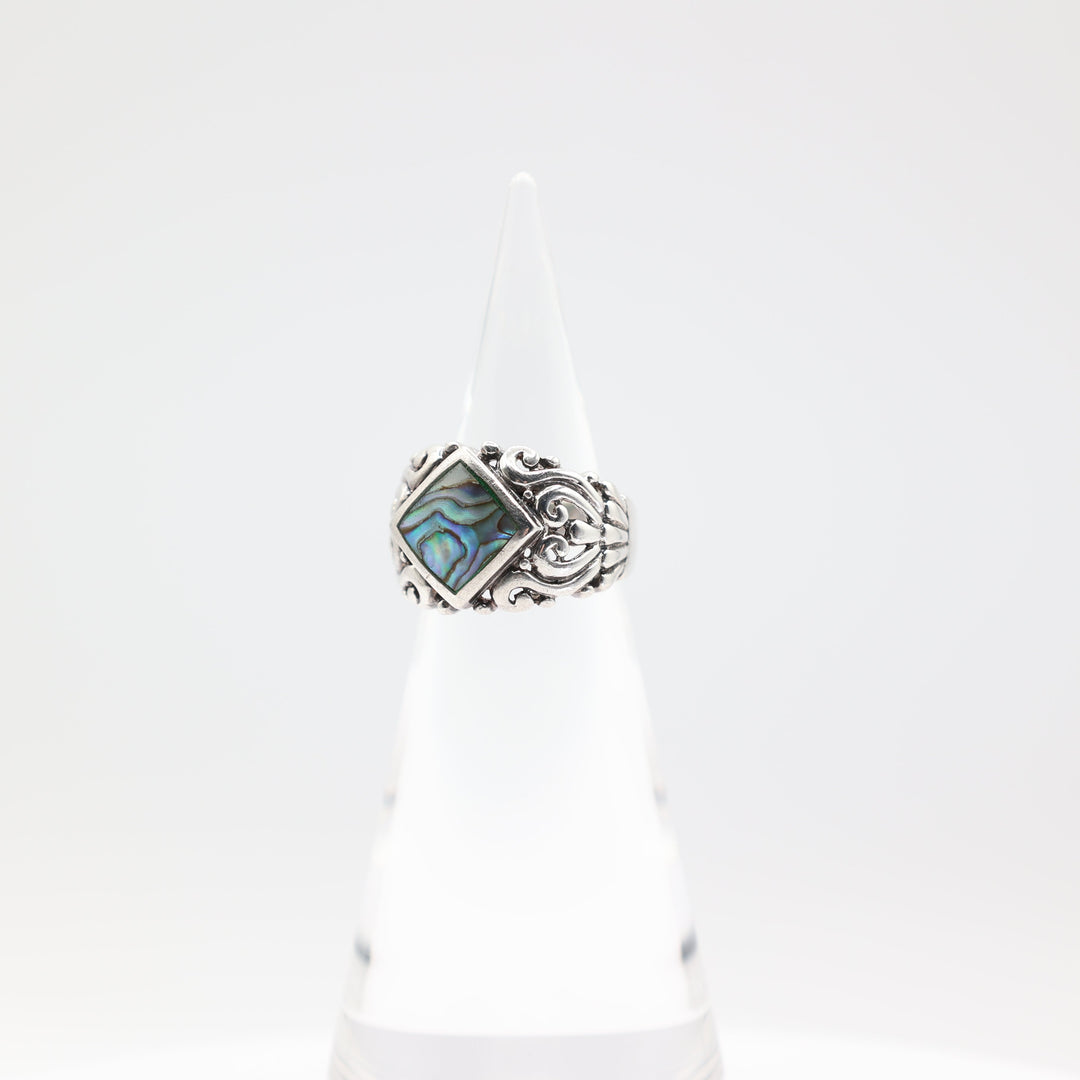 925 Sterling Silver Abalone Stone Ring 12.5mm Size 8.75
