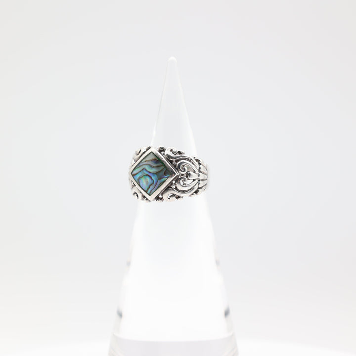 925 Sterling Silver Abalone Stone Ring 12.5mm Size 8.75