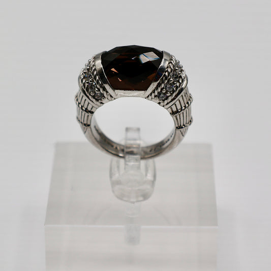 925 Sterling Silver Judith Ripka Smokey Quartz Ring - Size 6.75