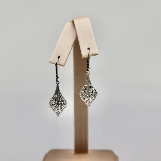 14k White Gold Filigree Drop Earrings