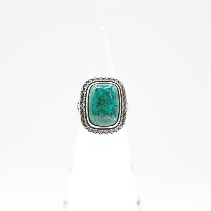 925 Sterling Silver Navajo Turquoise Cabochon Stone Ring Size 8 18x13mm