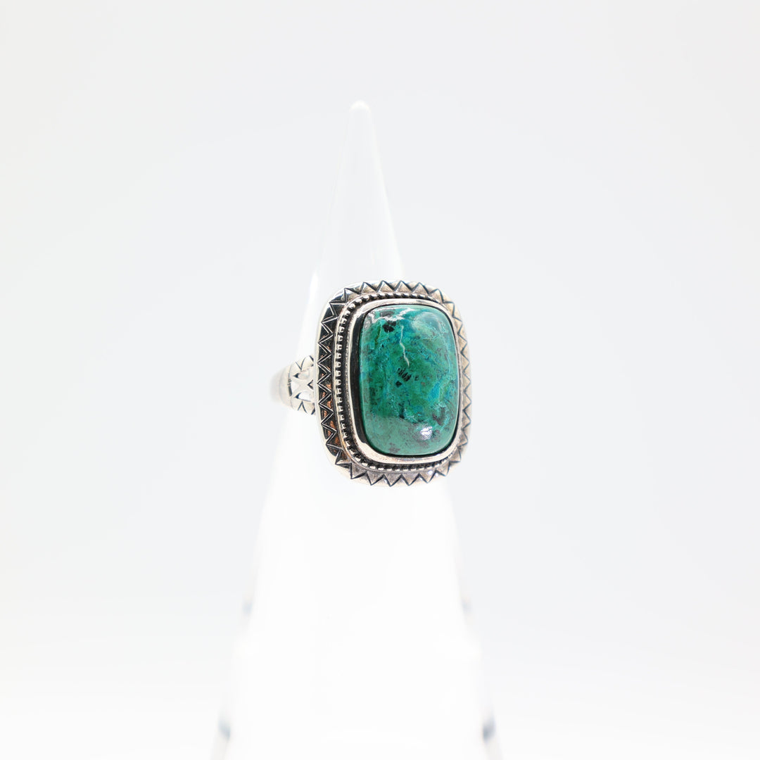 925 Sterling Silver Navajo Turquoise Cabochon Stone Ring Size 8 18x13mm