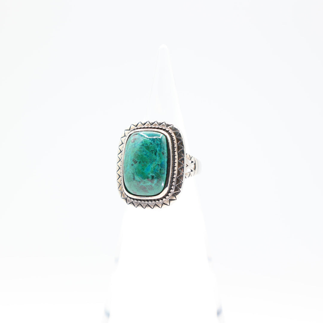 925 Sterling Silver Navajo Turquoise Cabochon Stone Ring Size 8 18x13mm