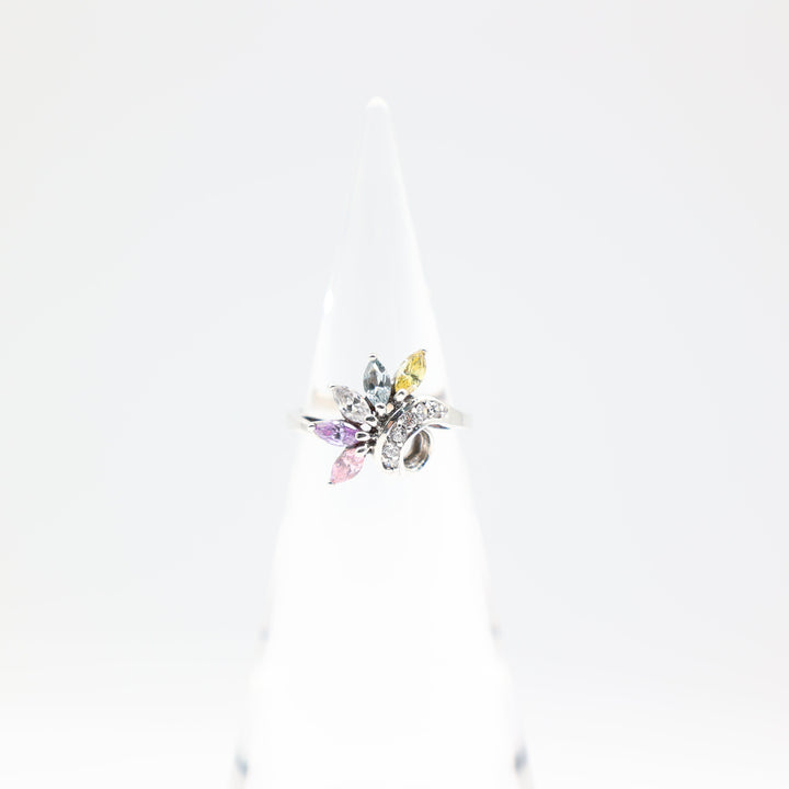 925 Sterling Silver Five Marquis Cut CZ Cocktail Ring in Yellow Blue White Pink and Purple Swirl Size 8.75