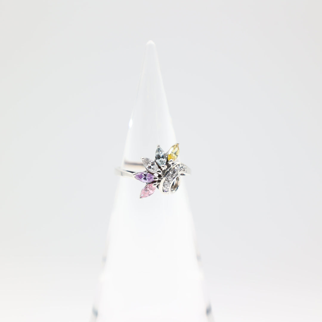 925 Sterling Silver Five Marquis Cut CZ Cocktail Ring in Yellow Blue White Pink and Purple Swirl Size 8.75