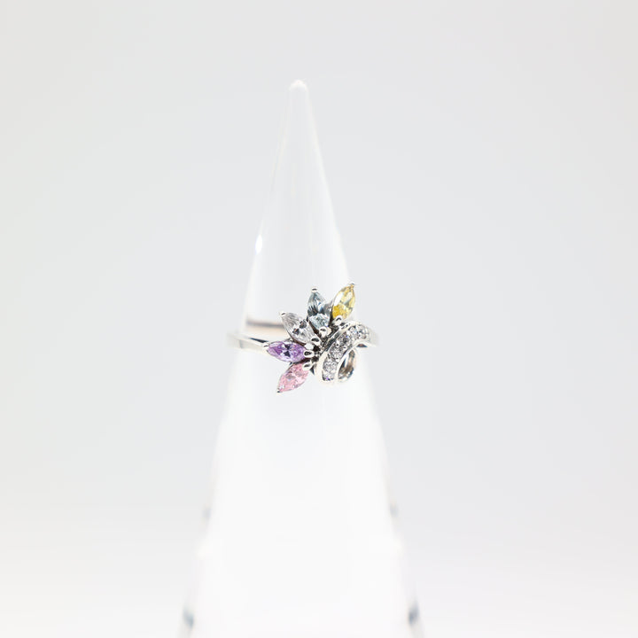 925 Sterling Silver Five Marquis Cut CZ Cocktail Ring in Yellow Blue White Pink and Purple Swirl Size 8.75