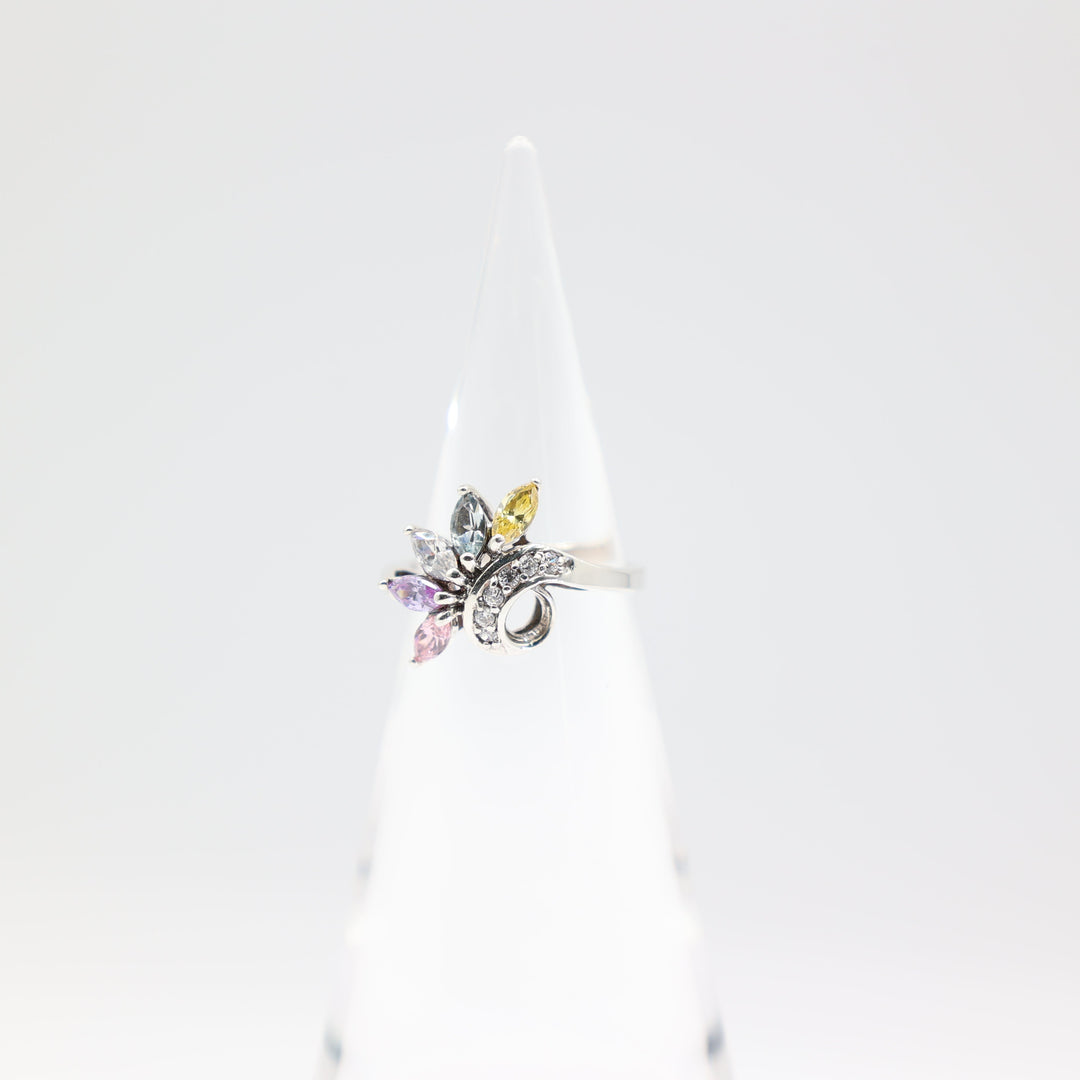 925 Sterling Silver Five Marquis Cut CZ Cocktail Ring in Yellow Blue White Pink and Purple Swirl Size 8.75