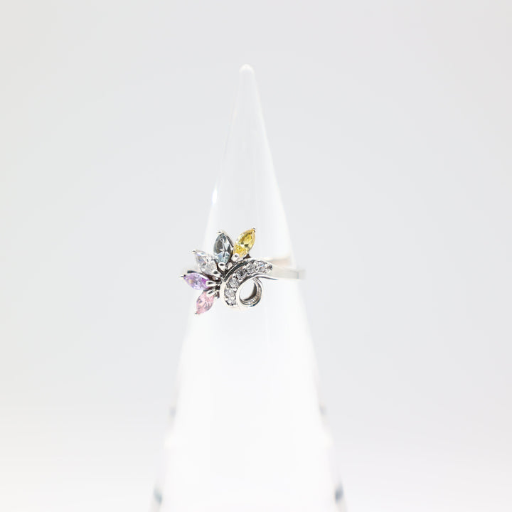 925 Sterling Silver Five Marquis Cut CZ Cocktail Ring in Yellow Blue White Pink and Purple Swirl Size 8.75