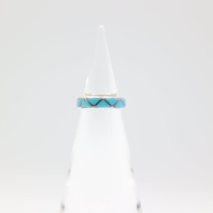 925 Sterling Silver Triangle Shape Turquoise Band Ring Size 6.5