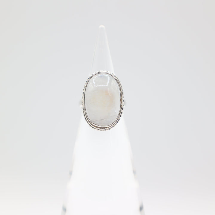 925 Silver Oval Natural Moonstone Ring Size 6.5 22mm x 17mm