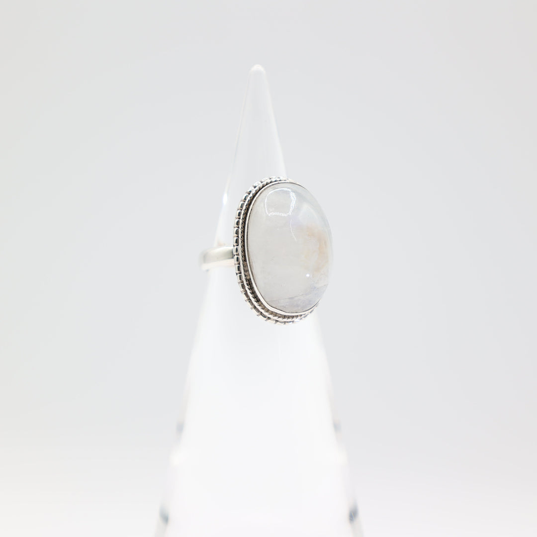 925 Silver Oval Natural Moonstone Ring Size 6.5 22mm x 17mm