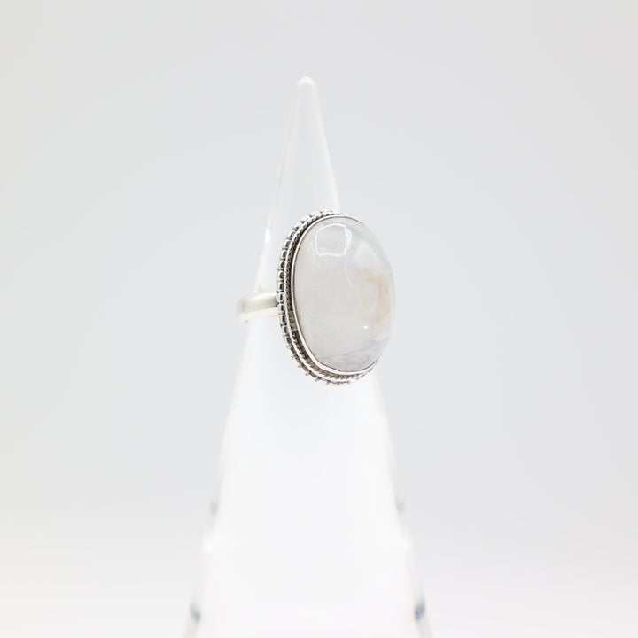925 Silver Oval Natural Moonstone Ring Size 6.5 22mm x 17mm