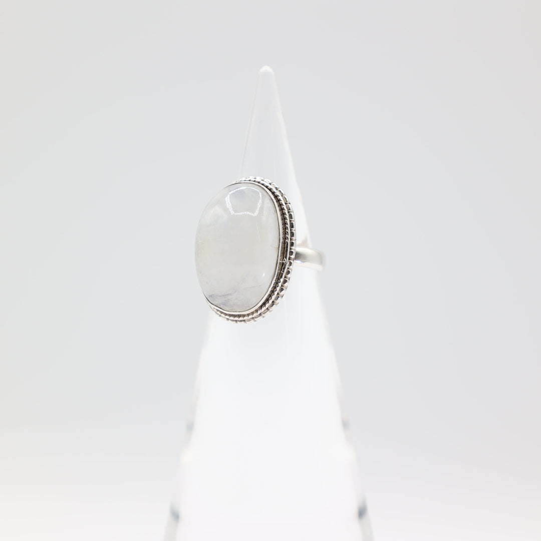 925 Silver Oval Natural Moonstone Ring Size 6.5 22mm x 17mm