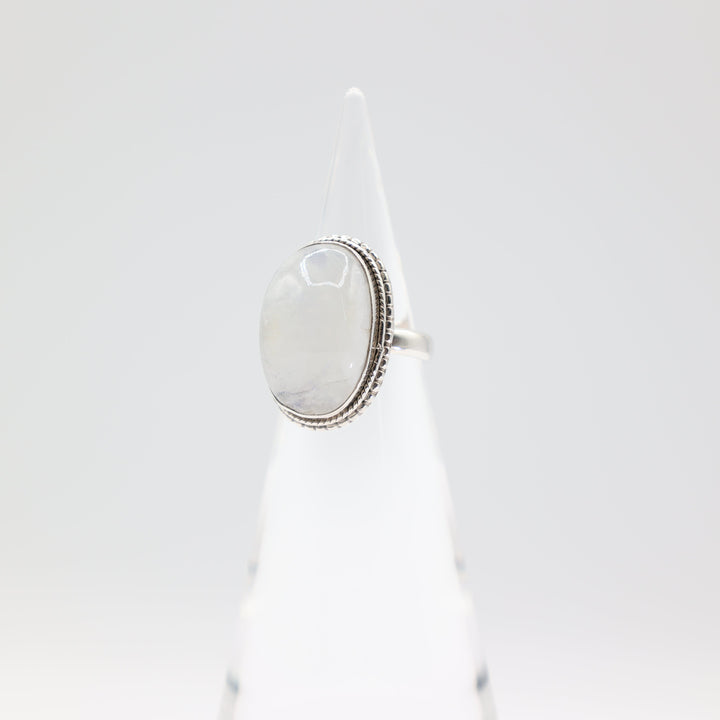 925 Silver Oval Natural Moonstone Ring Size 6.5 22mm x 17mm