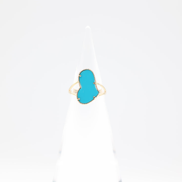14k Yellow Gold Turquoise Abstract Shape Ring Size 6.75