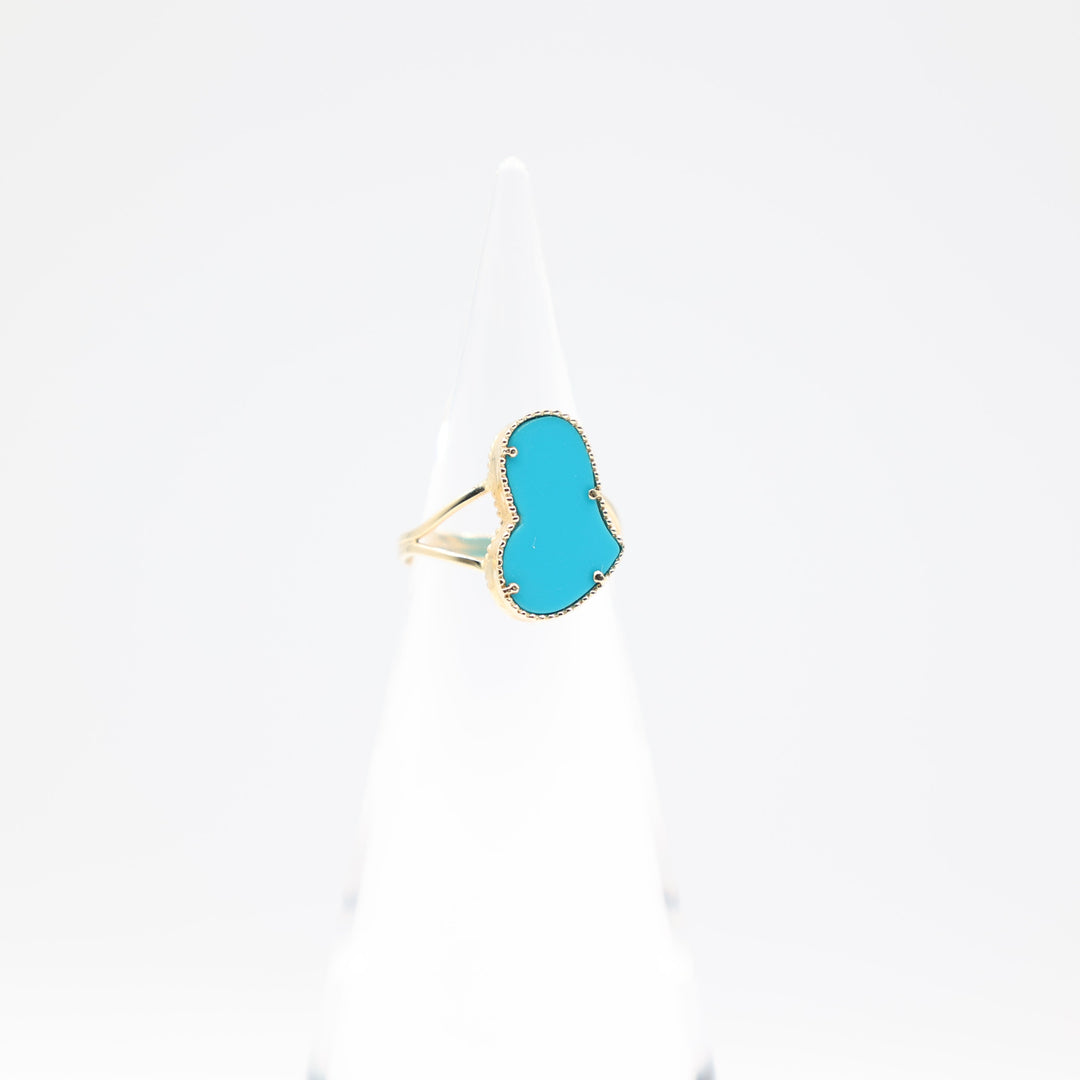 14k Yellow Gold Turquoise Abstract Shape Ring Size 6.75