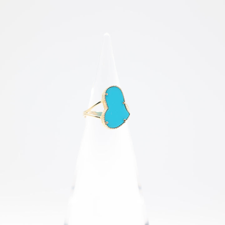 14k Yellow Gold Turquoise Abstract Shape Ring Size 6.75