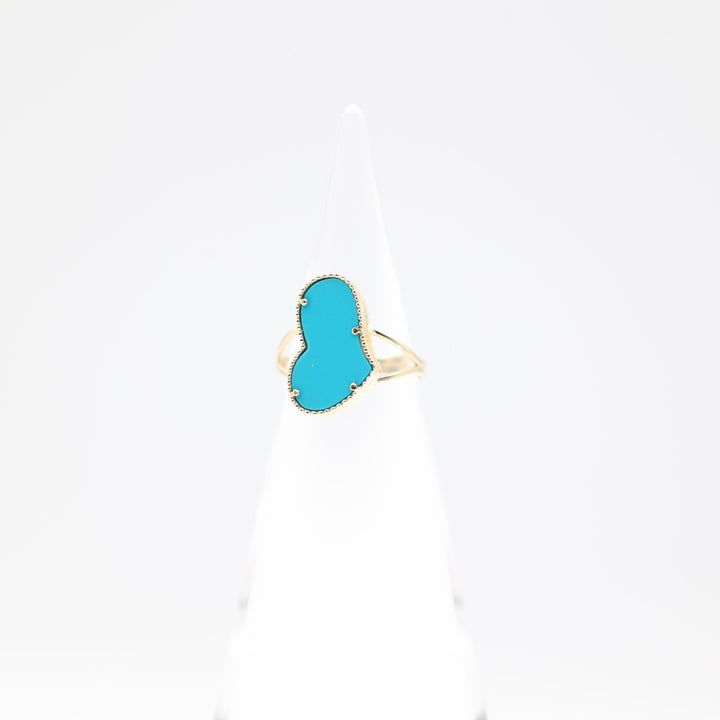14k Yellow Gold Turquoise Abstract Shape Ring Size 6.75