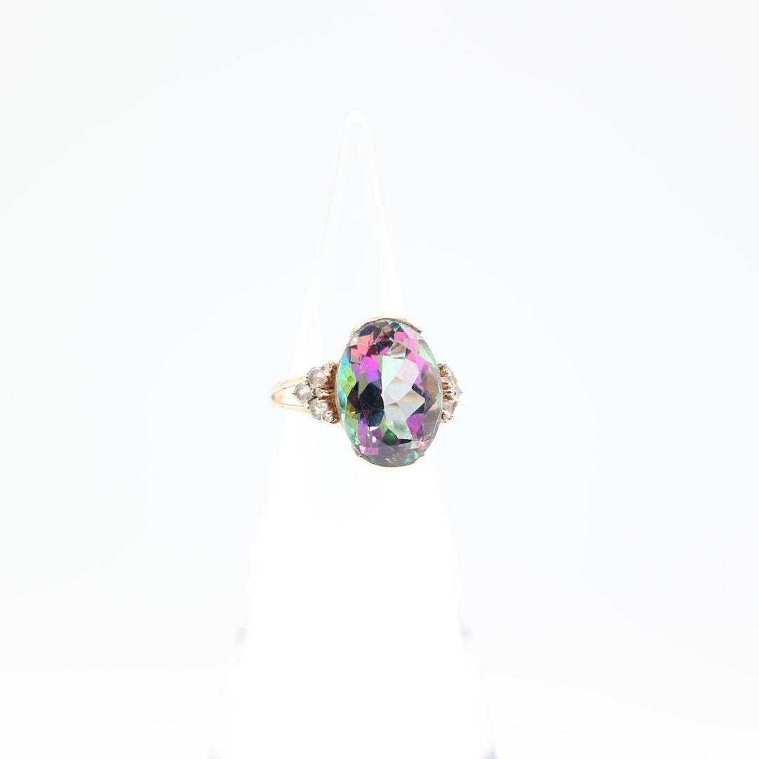 10K Yellow Gold Band Mystic Topaz Stone Ring Size 6.75 17mm x 12mm